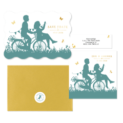 Trouwset silhouet van koppel op de fiets