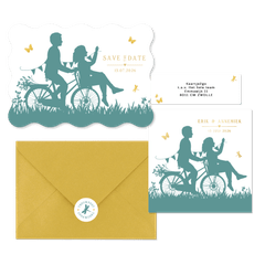 Trouwset silhouet van koppel op de fiets