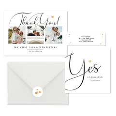 Trouwkaarten set stijlvol gouden hartje