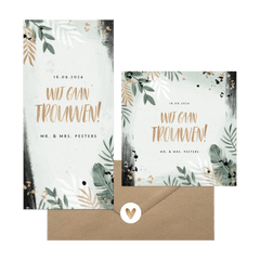 Trendy trouwset botanisch goud met waterverf