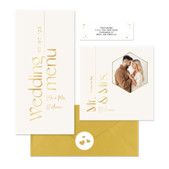 Trouwkaarten set tijdloos stijlvol goud typografisch