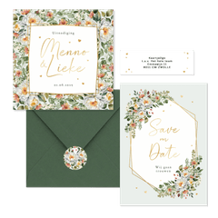 Trouwkaarten romantisch stijlvol bloemen klassiek boeket hartjes