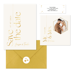 Trouwkaarten set tijdloos stijlvol goud typografisch