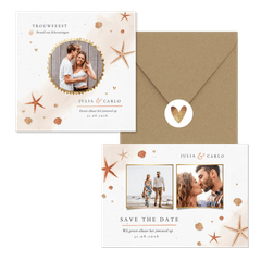 Trouwset strand met schelpen en zeesterren