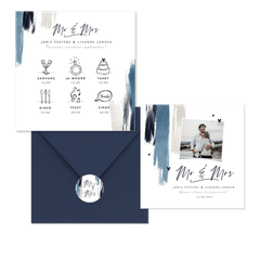 Trouwkaarten set met blauwe verf en hartjes