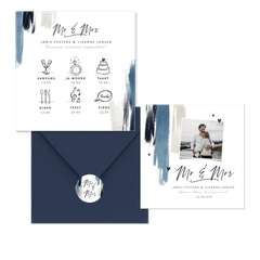 Trouwkaarten set met blauwe verf en hartjes