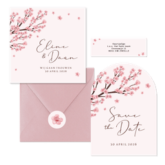 Trouwkaarten set kersenbloesem lente romantisch