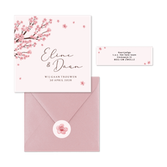 Trouwkaarten set kersenbloesem lente romantisch