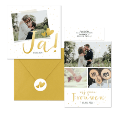 Trouwset fotocollage gouden confetti, hartjes