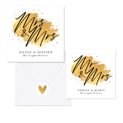 Trouwkaartenset met gouden verf en hartjes