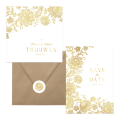 Trouwset klassiek vintage goud kant bloemen 