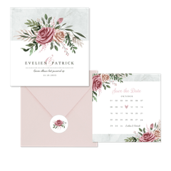 Trouwkaarten stijlvol aquarel rozen en takjes