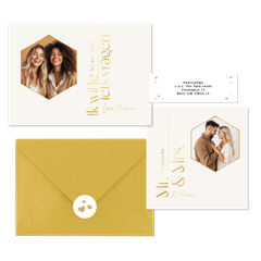 Trouwkaarten set tijdloos stijlvol goud typografisch