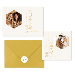 Trouwkaarten set tijdloos stijlvol goud typografisch