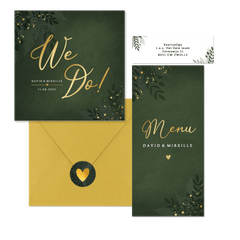 Stijlvolle donkergroene trouwset jungle met goud