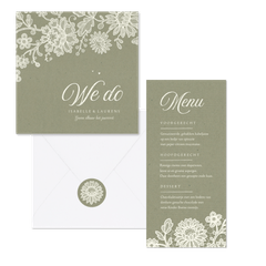 Vintage set groen kraftpapier en kant