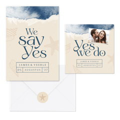 Strand trouwset waterverf schelpen 