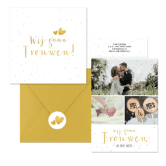 Trouwset fotocollage gouden confetti, hartjes