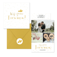 Trouwset fotocollage gouden confetti, hartjes