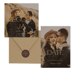 Trouwset simpel met foto en goudfolie