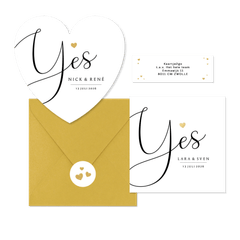 Trouwkaarten set stijlvol gouden hartje