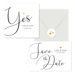 Trouwkaarten set stijlvol gouden hartje