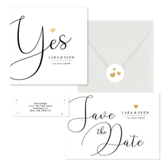 Trouwkaarten set stijlvol gouden hartje