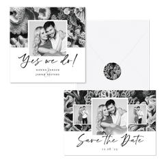 Trouwset zwart wit met koraal illustraties