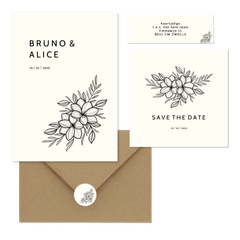 Trouwset zwarte lijntekening van bloemen