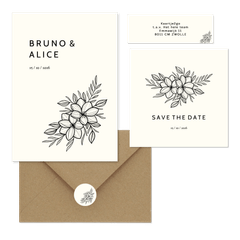 Trouwset zwarte lijntekening van bloemen