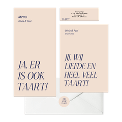 Trouwset typografisch grappig liefde en taart