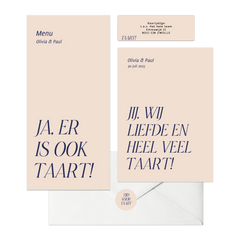 Trouwset typografisch grappig liefde en taart