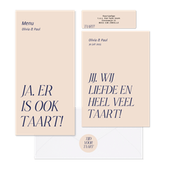 Trouwset typografisch grappig liefde en taart