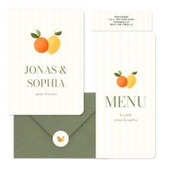 Trouwen geel ruitjespatroon met citroen en mandarijn