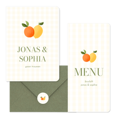 Trouwen geel ruitjespatroon met citroen en mandarijn