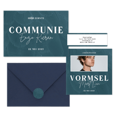 Communieset blauw stijlvol met veren