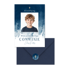 Communiekaarten waterverf blauw stijlvol jongen