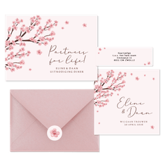 Trouwkaarten set kersenbloesem lente romantisch