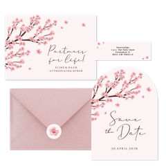 Trouwkaarten set kersenbloesem lente romantisch