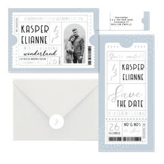 Trouwset blauwe winter wedding ticket 