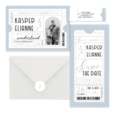 Trouwset blauwe winter wedding ticket 