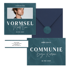 Communieset blauw stijlvol met veren