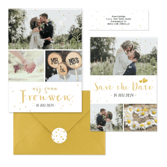 Trouwset fotocollage gouden confetti, hartjes