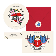 Trouwkaarten met tattoo stijl illustraties