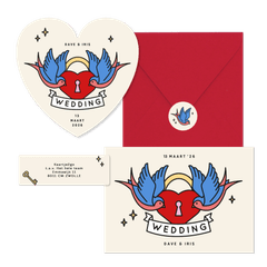 Trouwkaarten met tattoo stijl illustraties