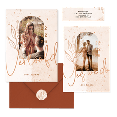 Trouwset bohemian lichtroze met koper