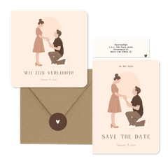 Trouwset met illustratie portretten van bruidspaar