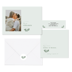 Trouwset minimalistisch groen waterverf takje