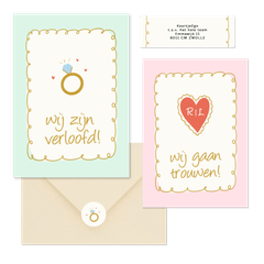 Vrolijke trouwkaartenset met doodle illustraties