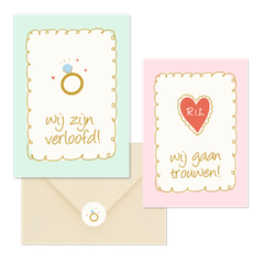 Vrolijke trouwkaartenset met doodle illustraties